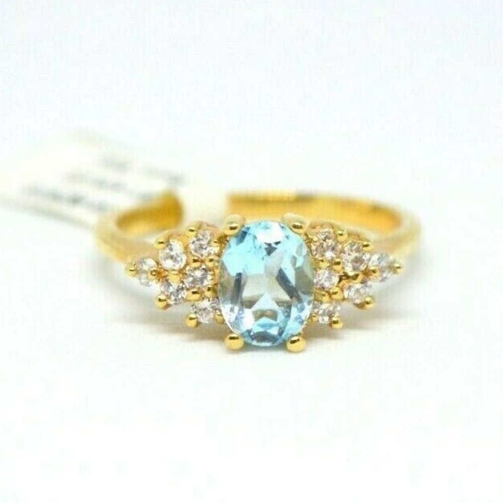 Blue Chrysoberyl Clear CZ 14kt Gold Plated Ring